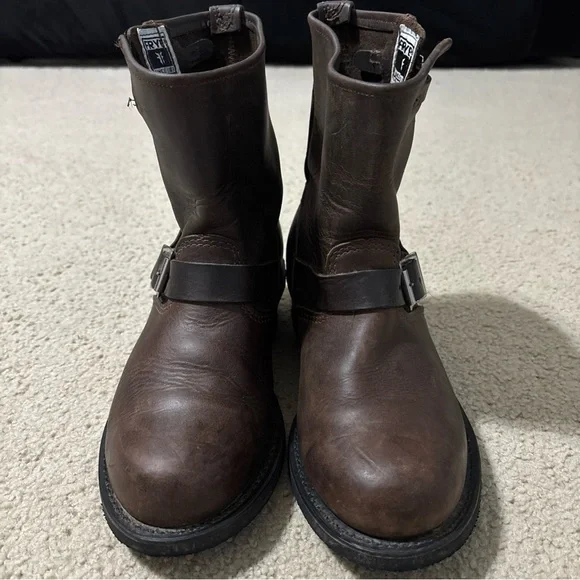 Frye Women’s Size 8.5M Engineer Ankle Boots Moto Boots Brown Leather Pull On - Picture 4 of 13
